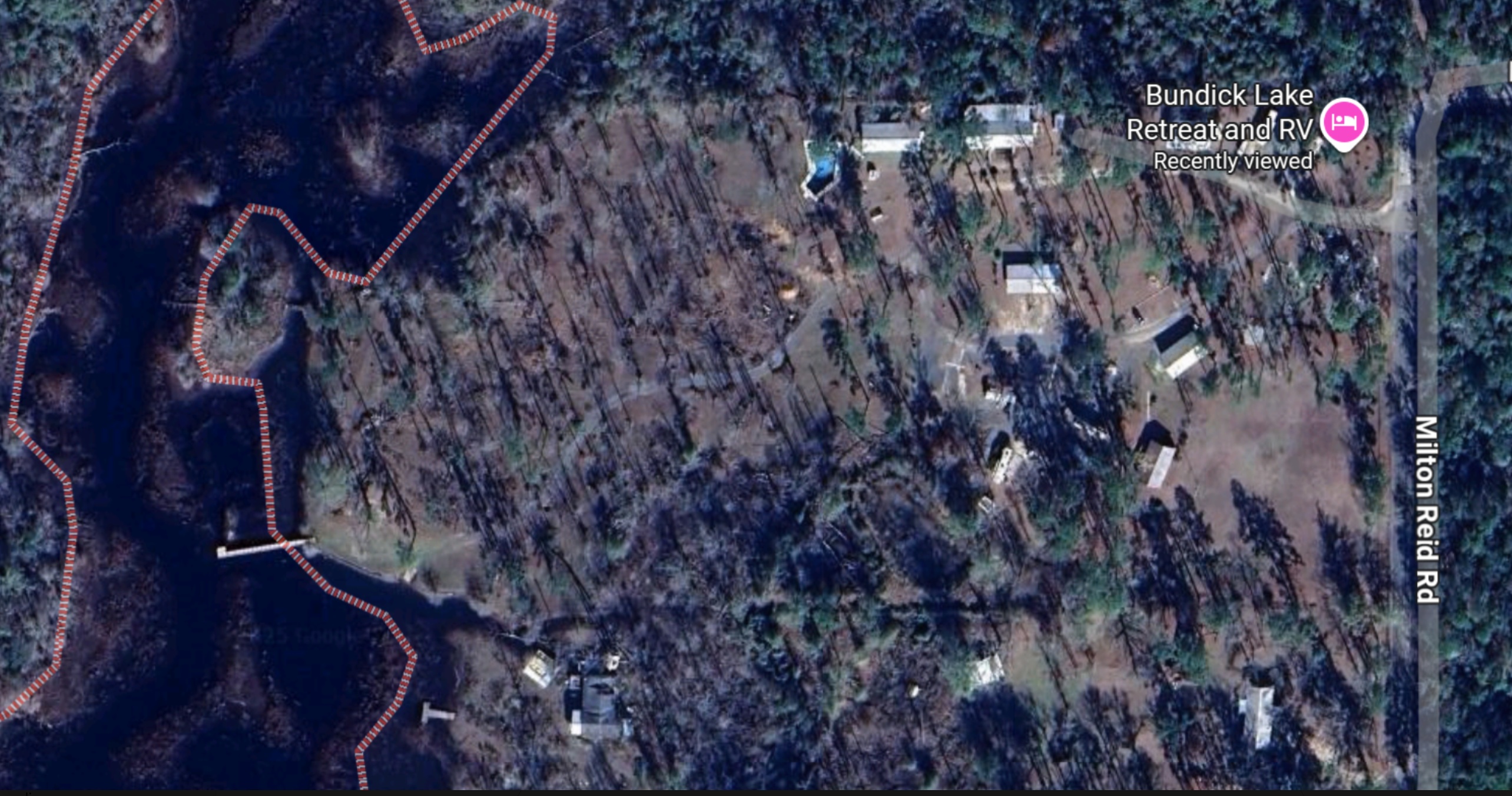 Aerial view of Bundick Lake Retreat